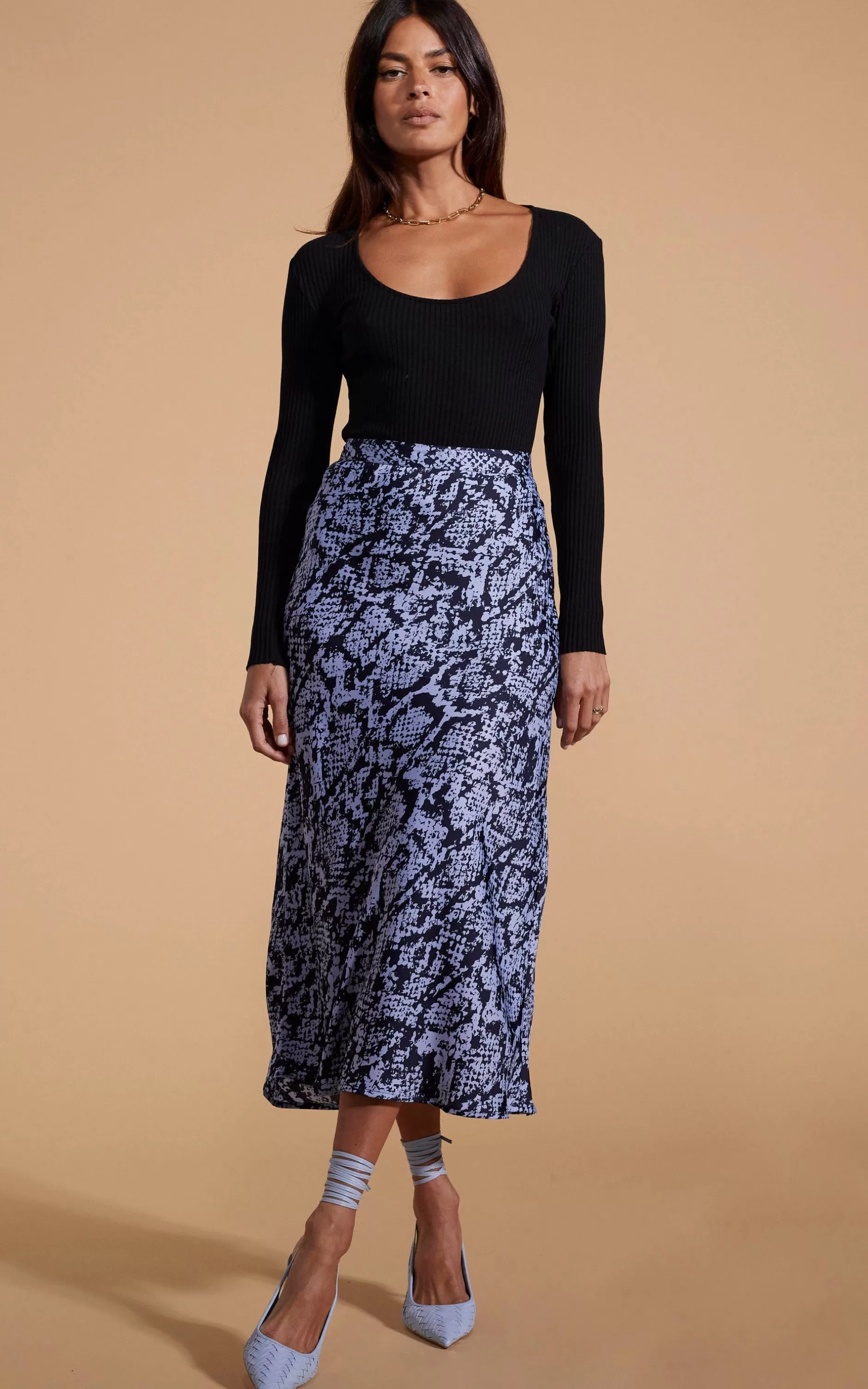 Dancing Leopard Renzo Skirt In Blue On Black Snake>Women Skirts