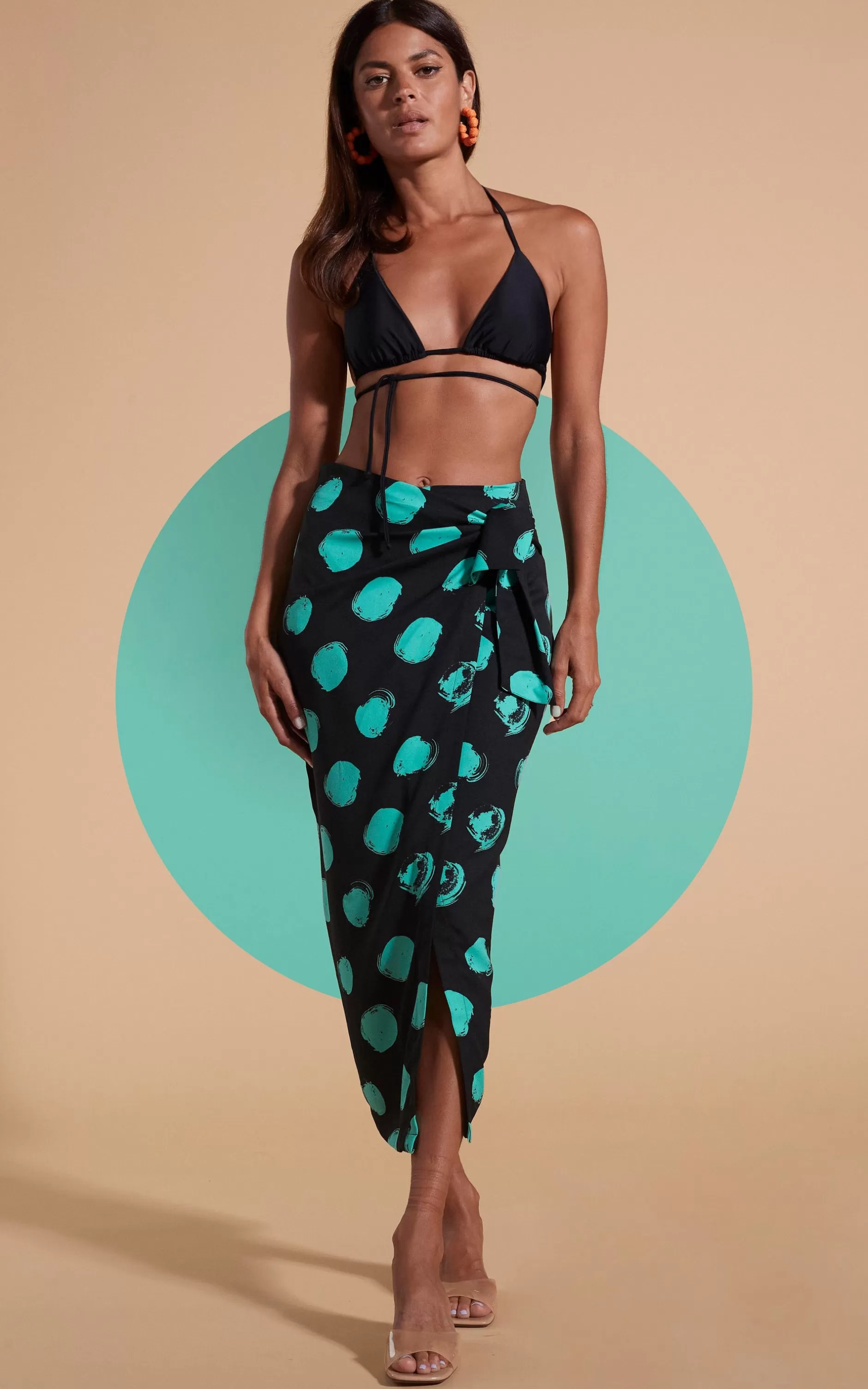 Dancing Leopard River Skirt In Green On Black Dot>Women Skirts