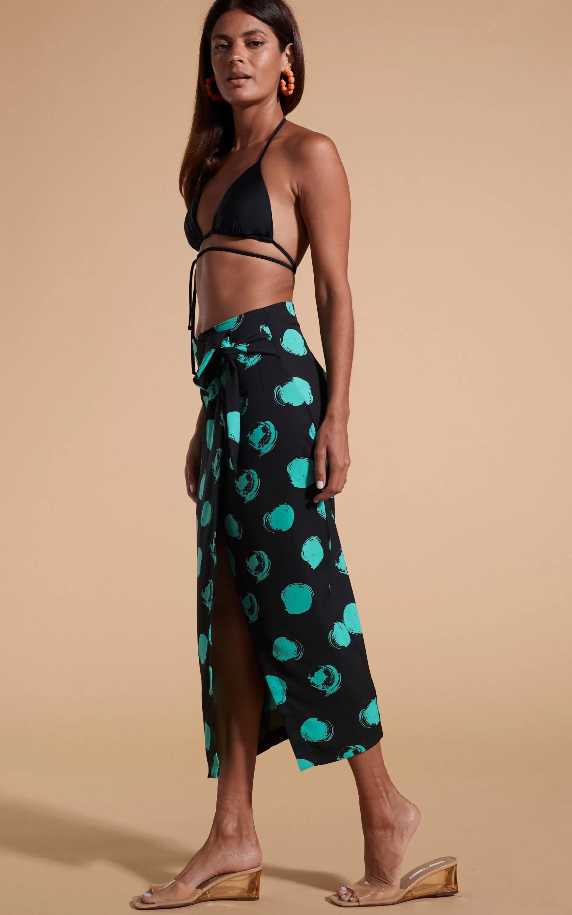Dancing Leopard River Skirt In Green On Black Dot>Women Skirts