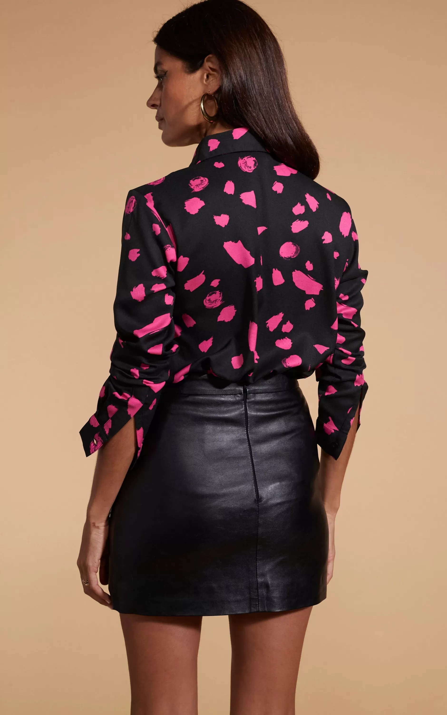Dancing Leopard San Diego Shirt In Abstract Dot Pink On Black>Women Shirts