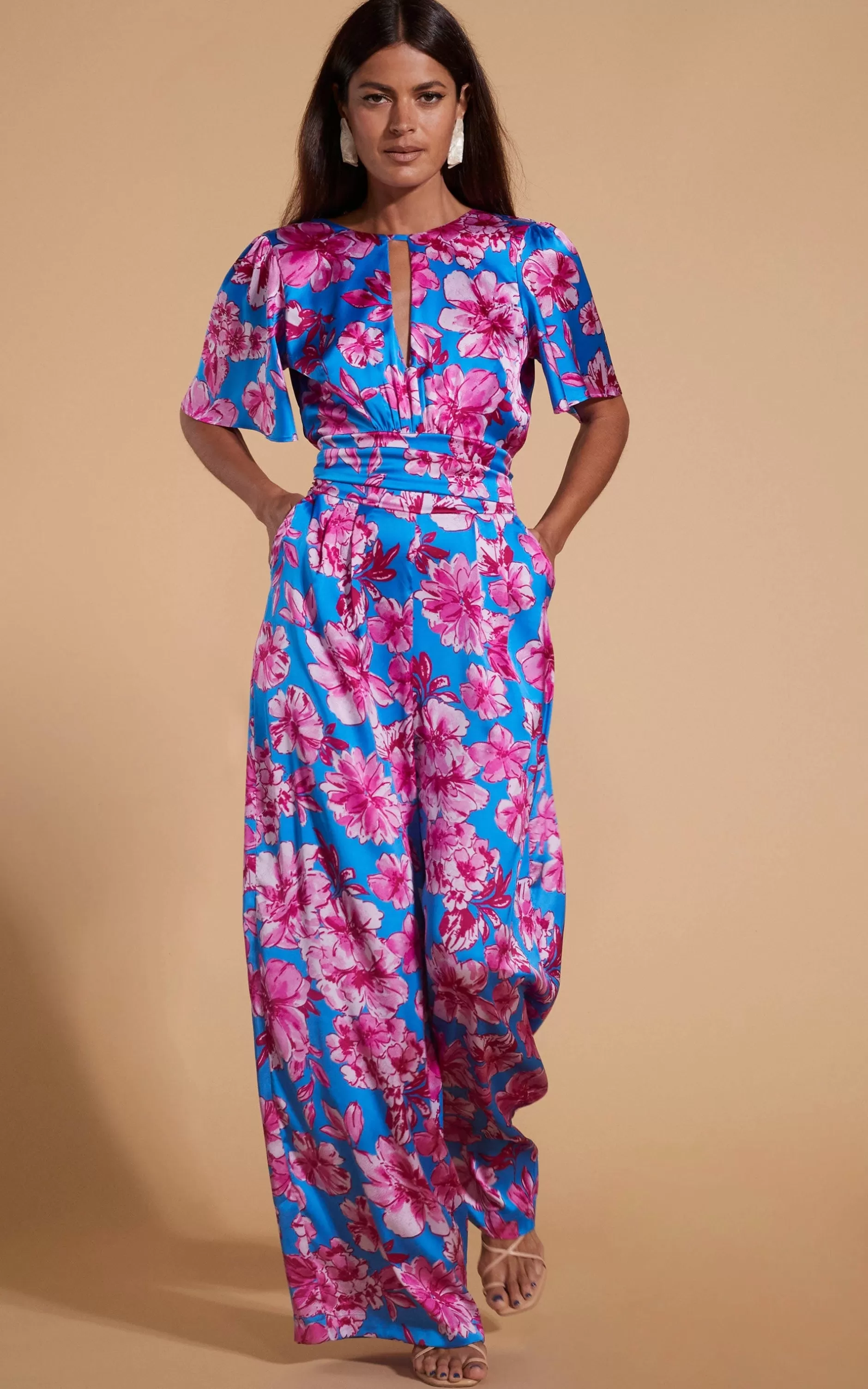 Dancing Leopard Savannah Jumpsuit In Pink On Blue Floral>Women Jumpsuits