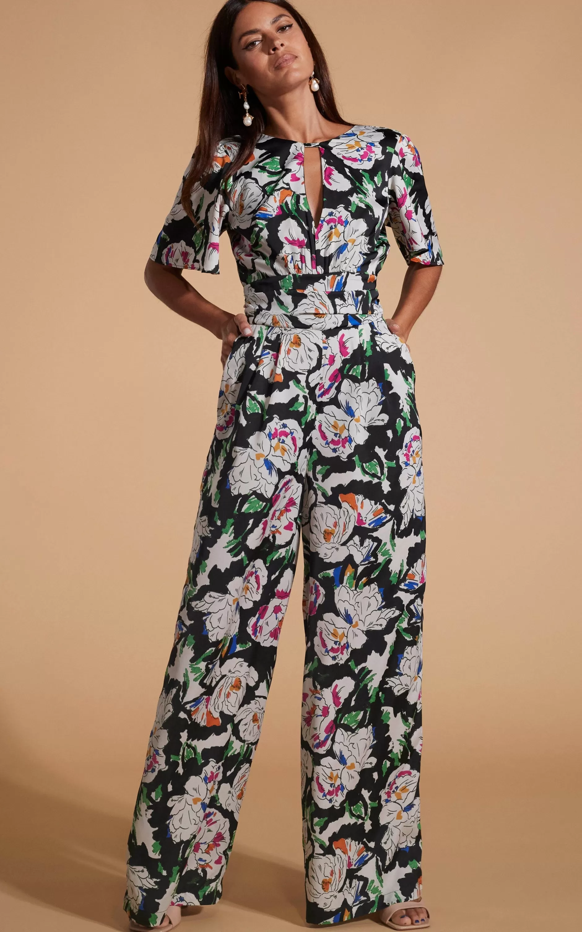 Dancing Leopard Savannah Jumpsuit In White On Black Floral>Women Jumpsuits