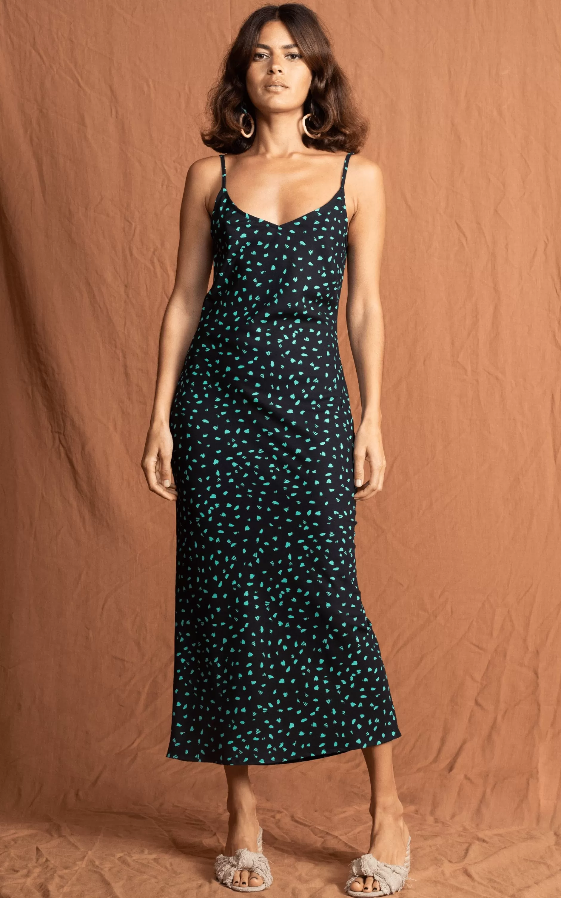 Dancing Leopard Sienna Midaxi Dress In Abstract Green On Black>Women Dresses