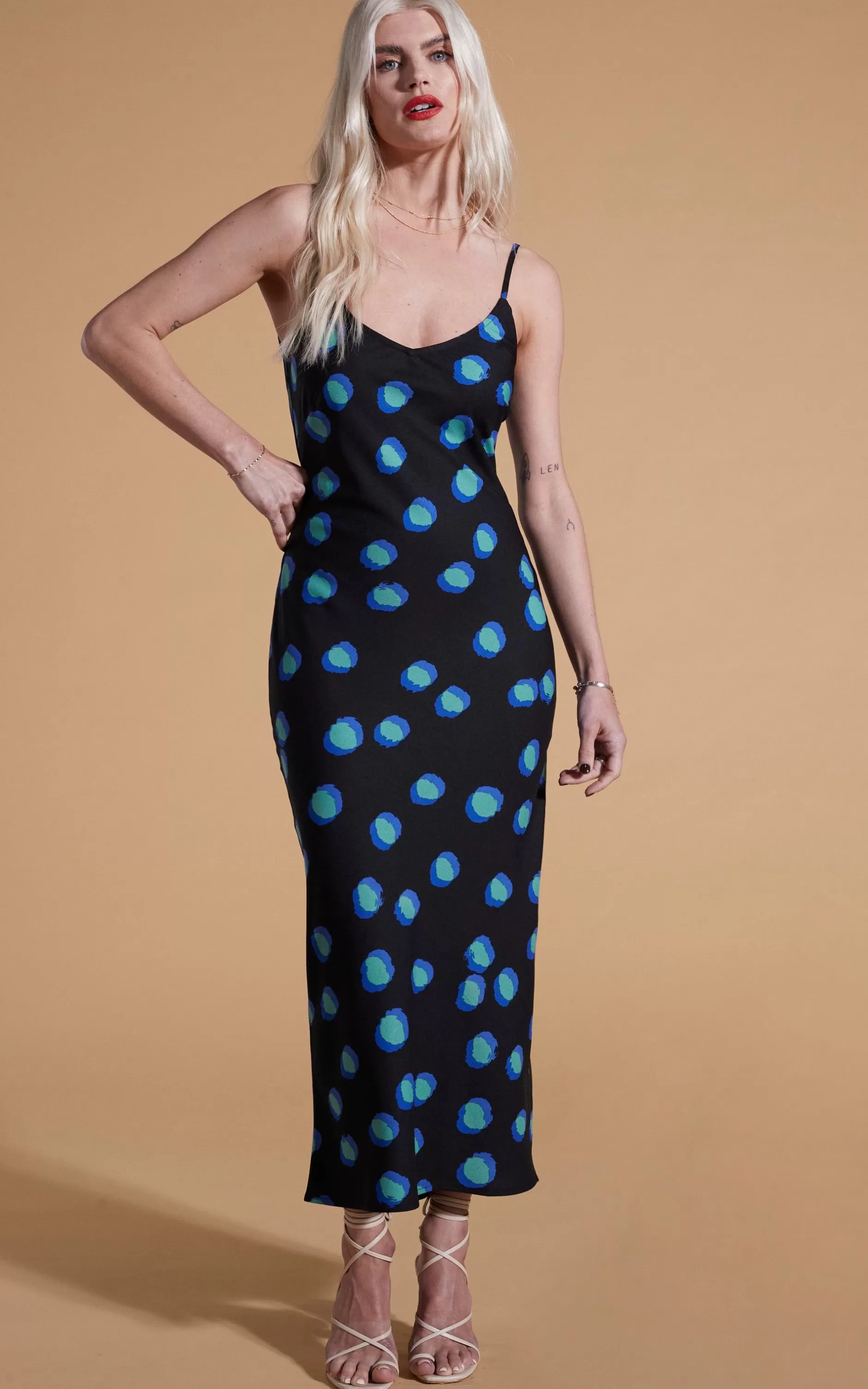 Dancing Leopard Sienna Midaxi Dress In Polka Dot Blue On Black>Women Dresses
