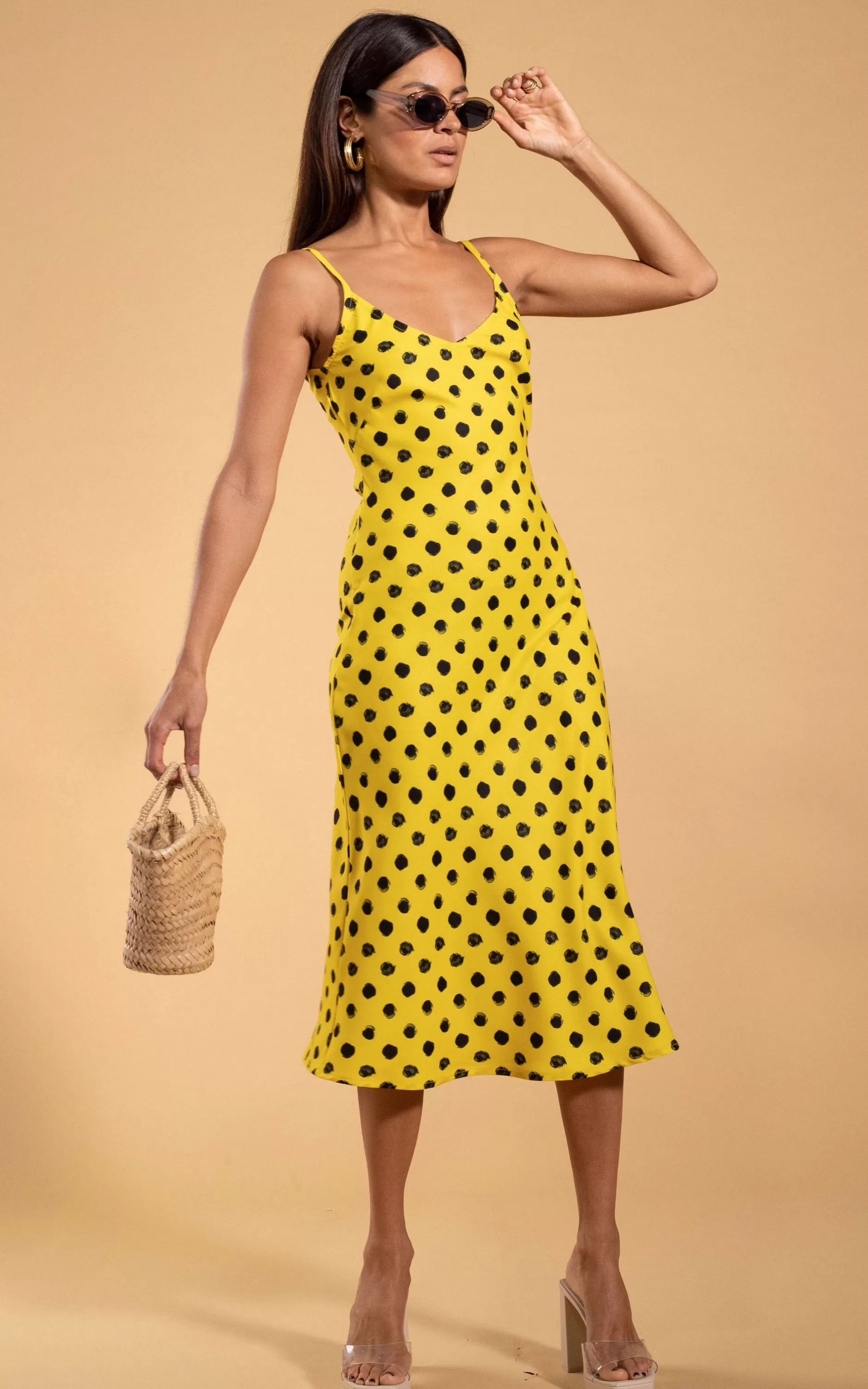 Dancing Leopard Sienna Midaxi Dress In Yellow Polka Dot>Women Dresses
