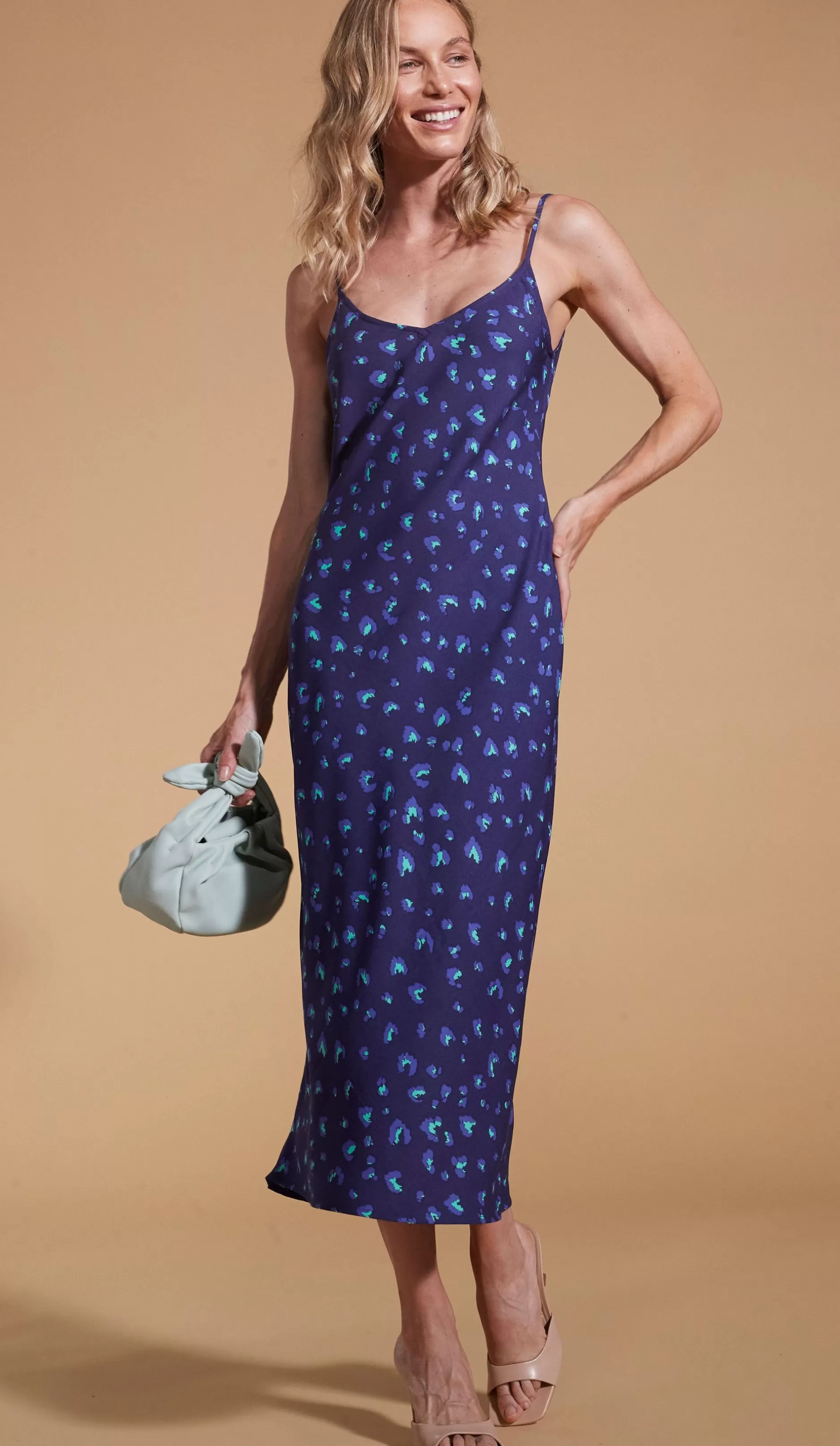 Dancing Leopard Sienna Midaxi Slip Dress In Abstract Purple On Navy>Women Dresses