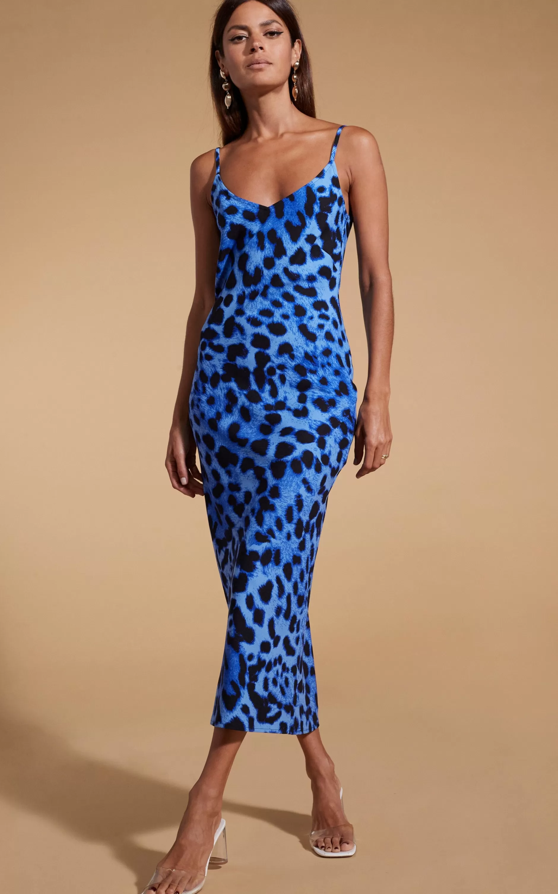 Dancing Leopard Sienna Midaxi Slip Dress In Bright Blue Leopard>Women Dresses