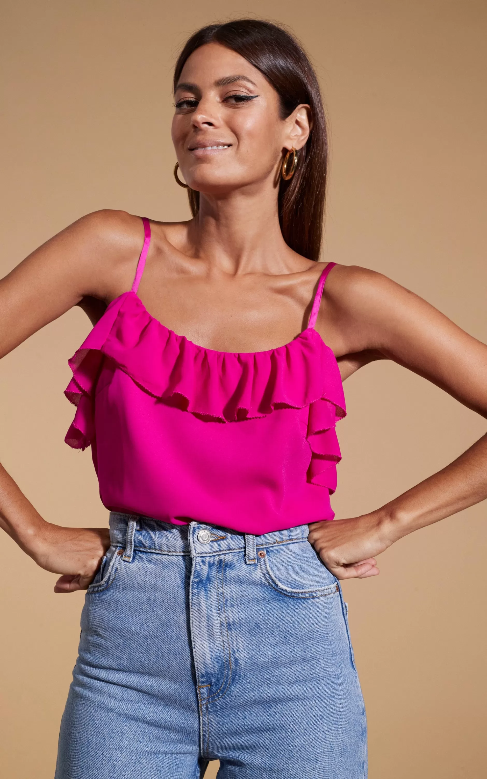 Dancing Leopard Susie Frill Cami Top In Magenta>Women Tops