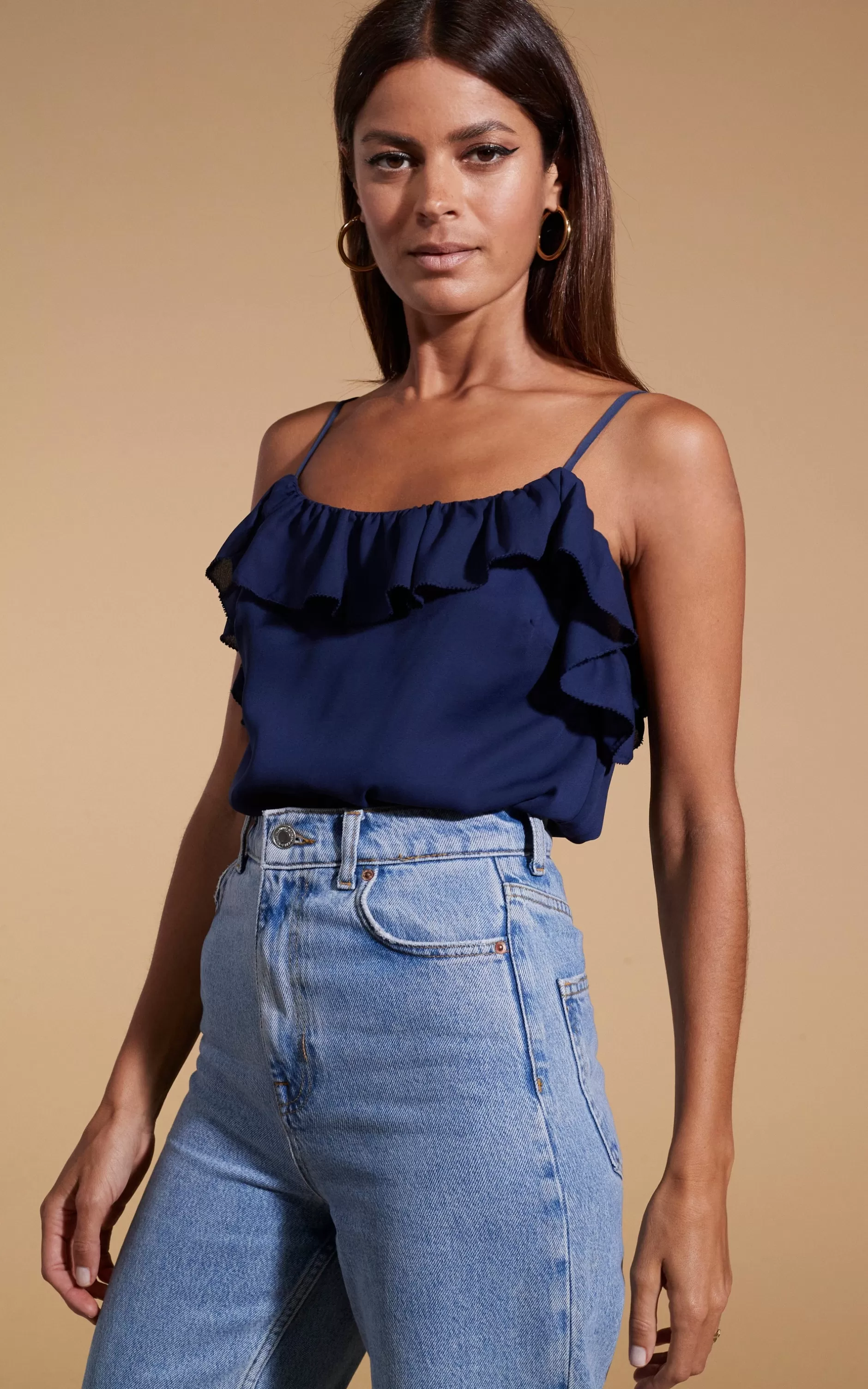 Dancing Leopard Susie Frill Cami Top In Navy>Women Tops