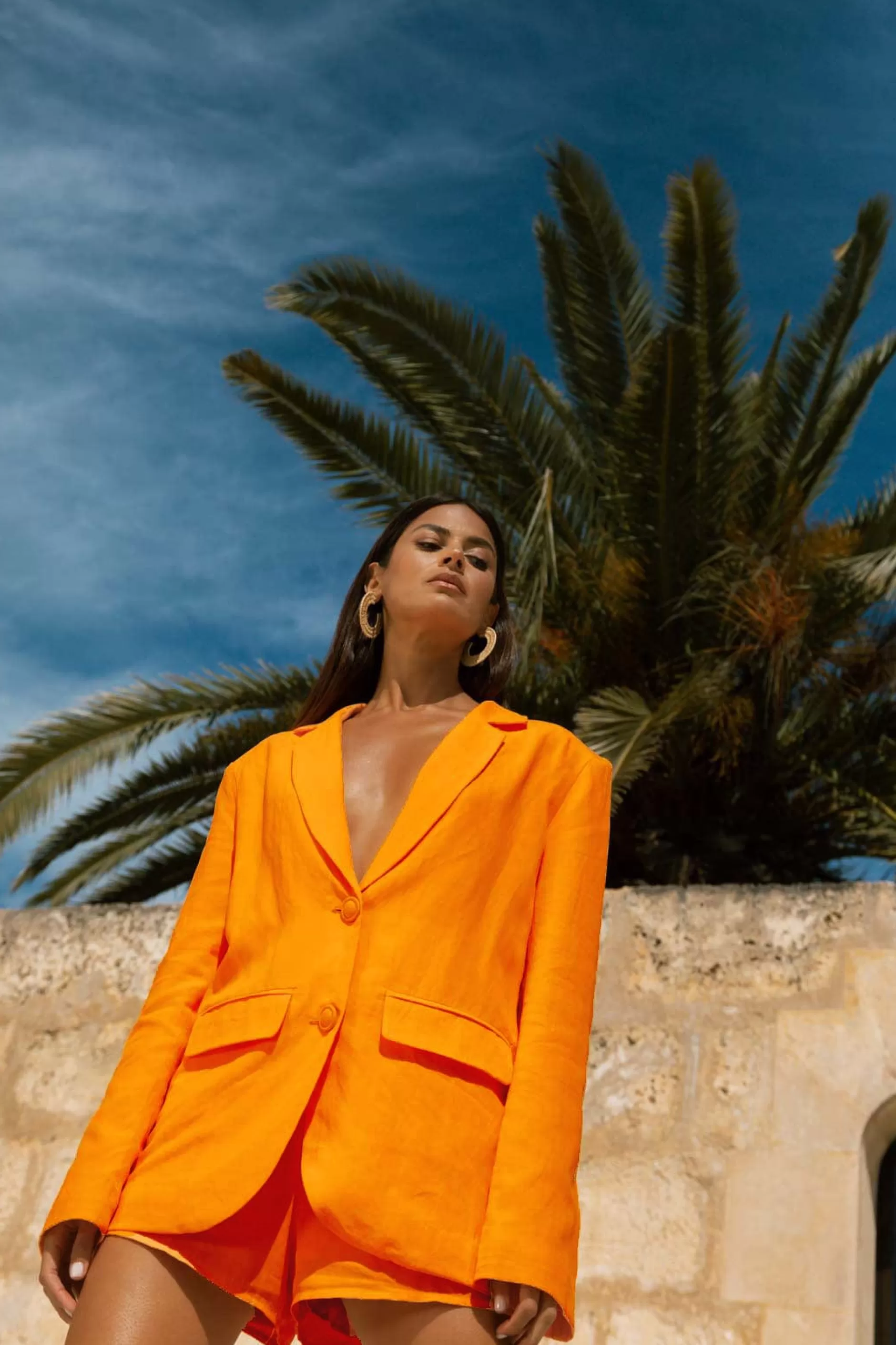 Dancing Leopard Tatiyana Linen Blazer In Orange>Women Blazers