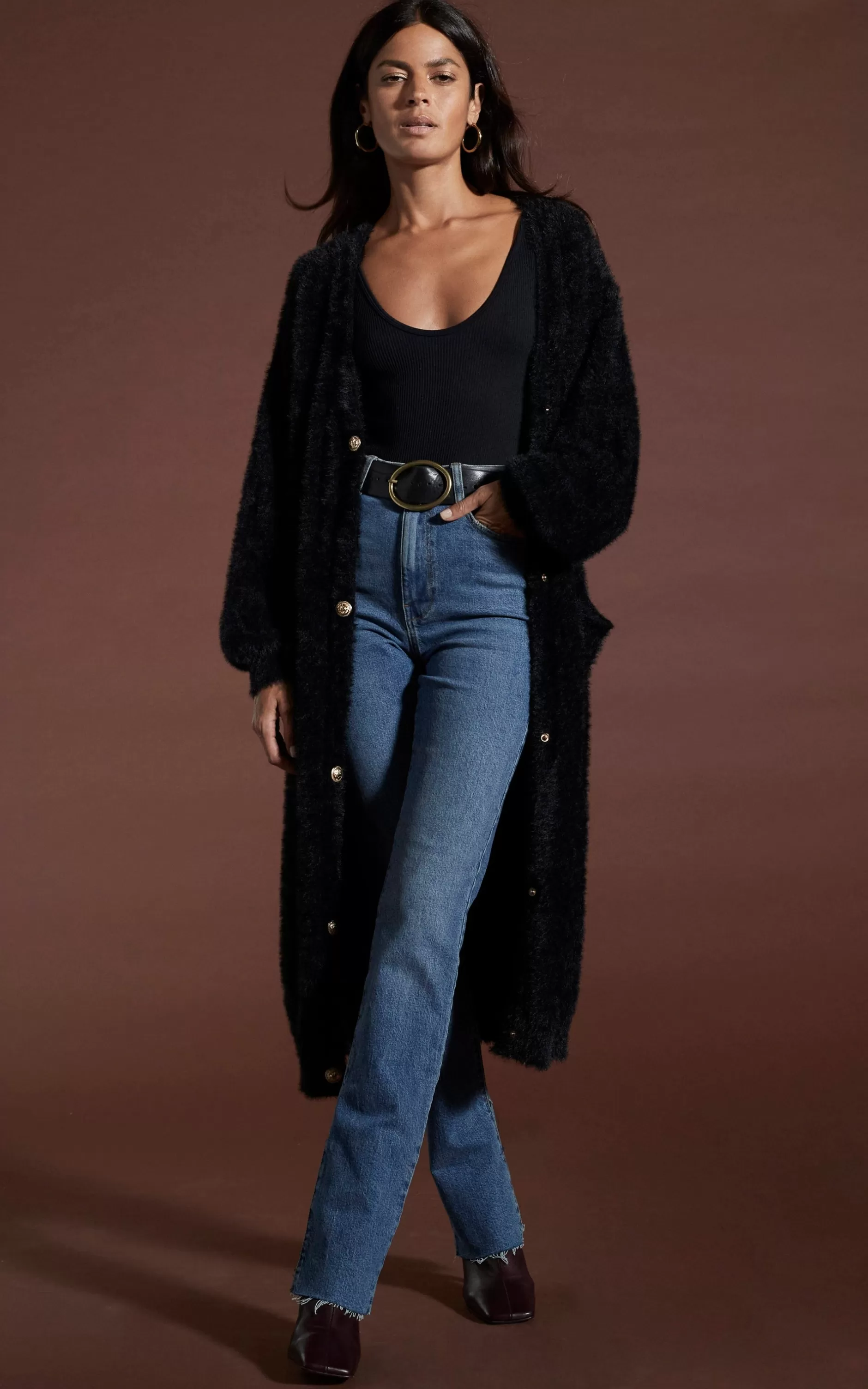 Dancing Leopard Taylor Longline Cardigan In Black>Women Knitwear