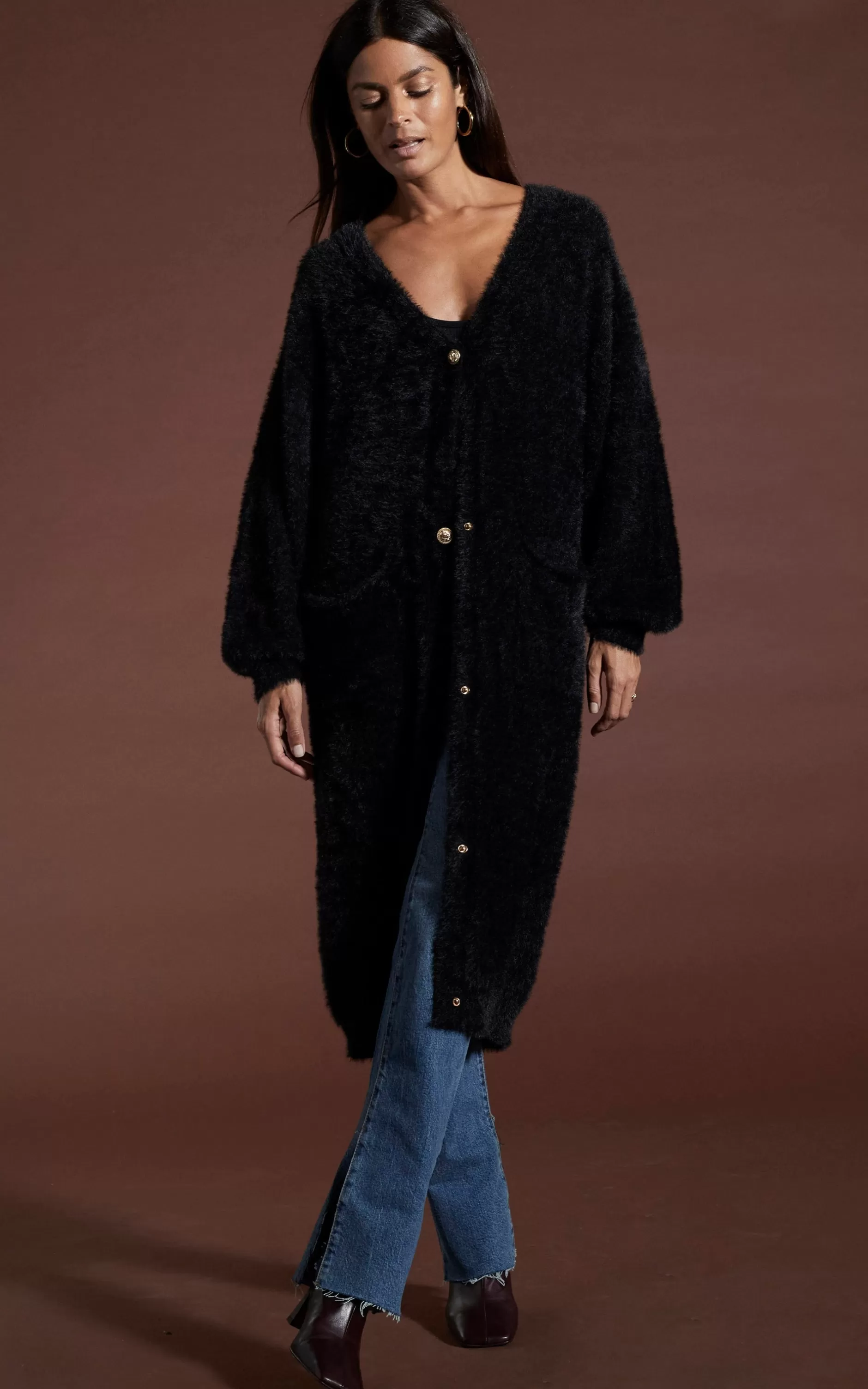 Dancing Leopard Taylor Longline Cardigan In Black>Women Knitwear