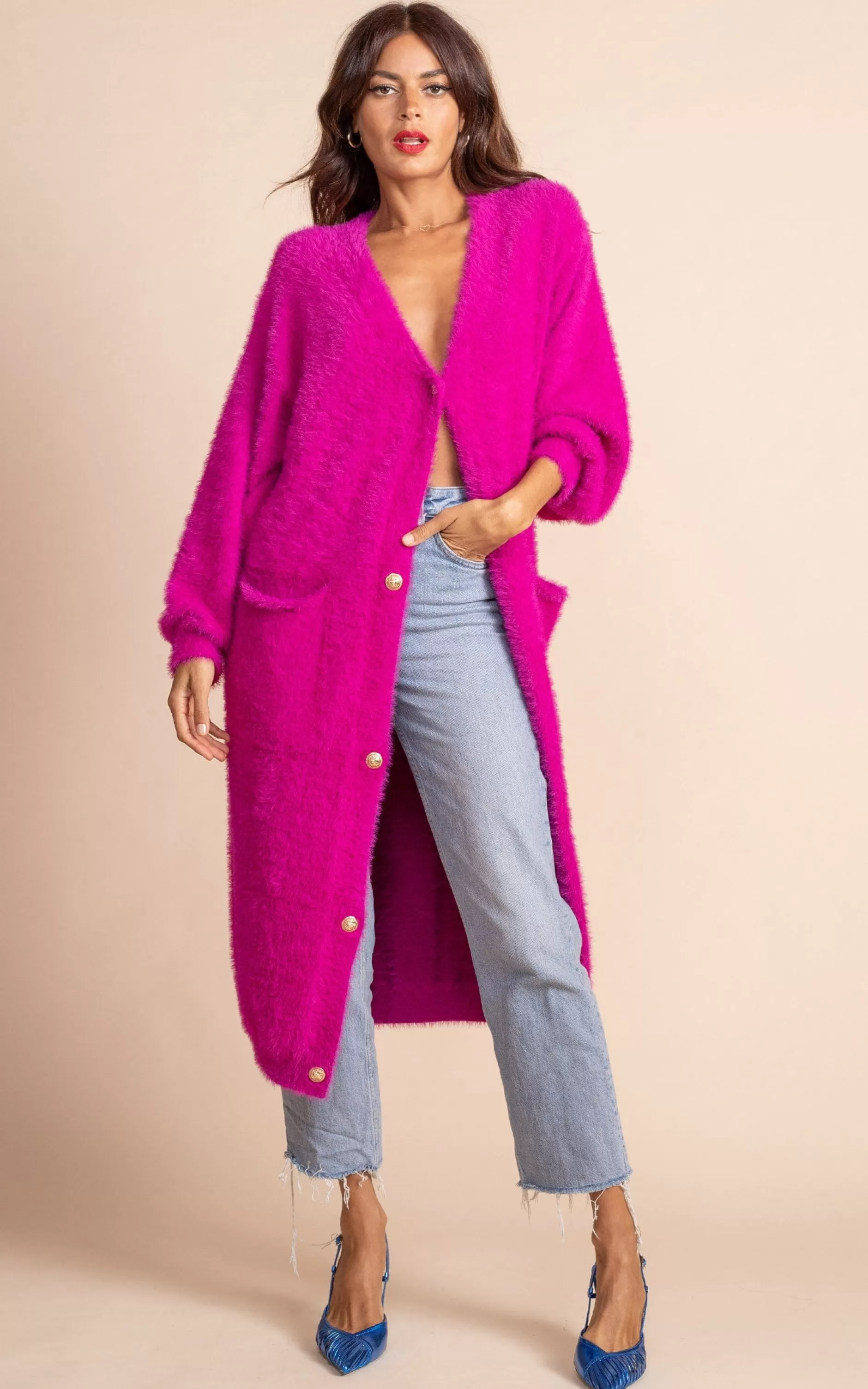 Dancing Leopard Taylor Longline Cardigan In Magenta>Women Knitwear