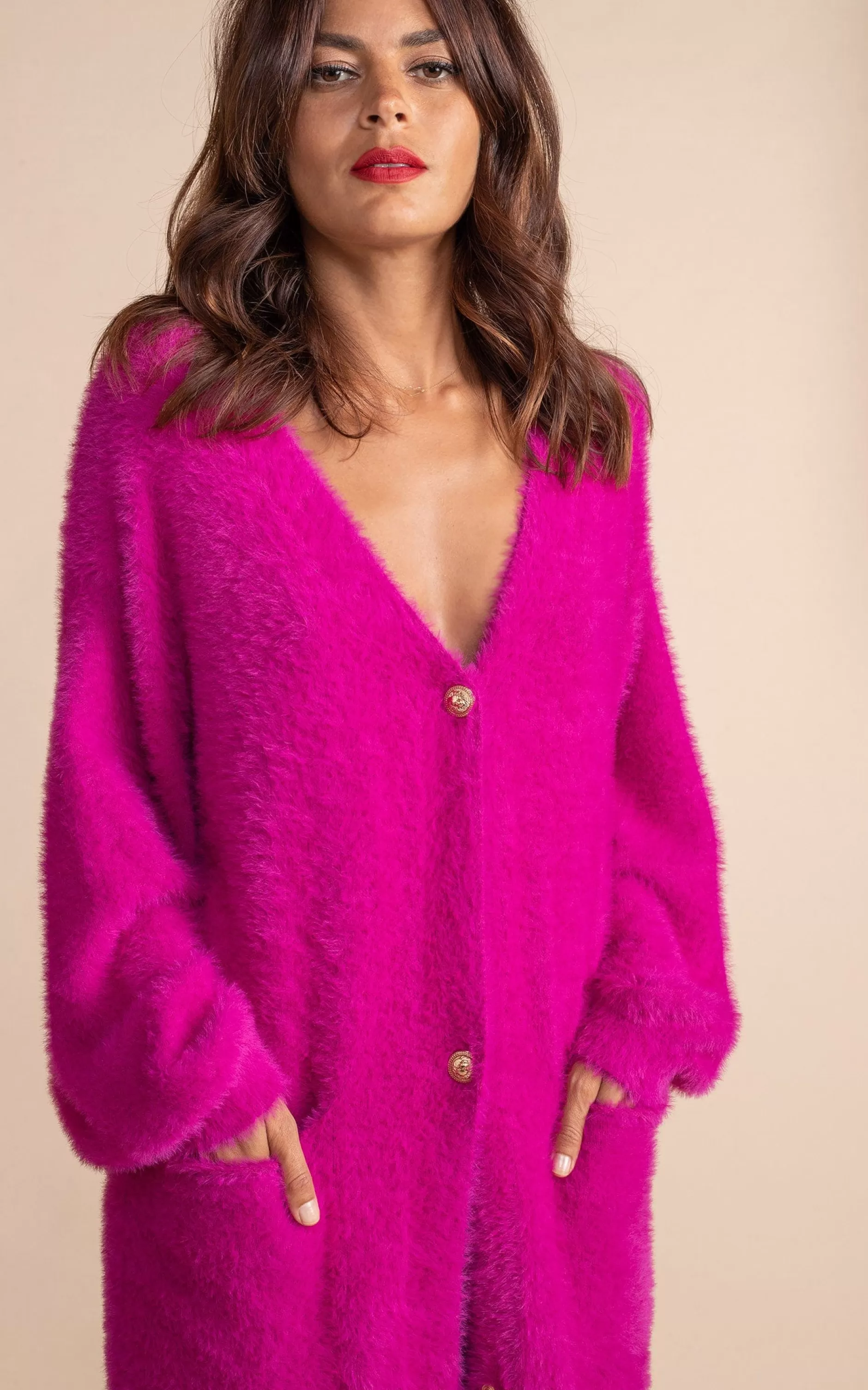 Dancing Leopard Taylor Longline Cardigan In Magenta>Women Knitwear