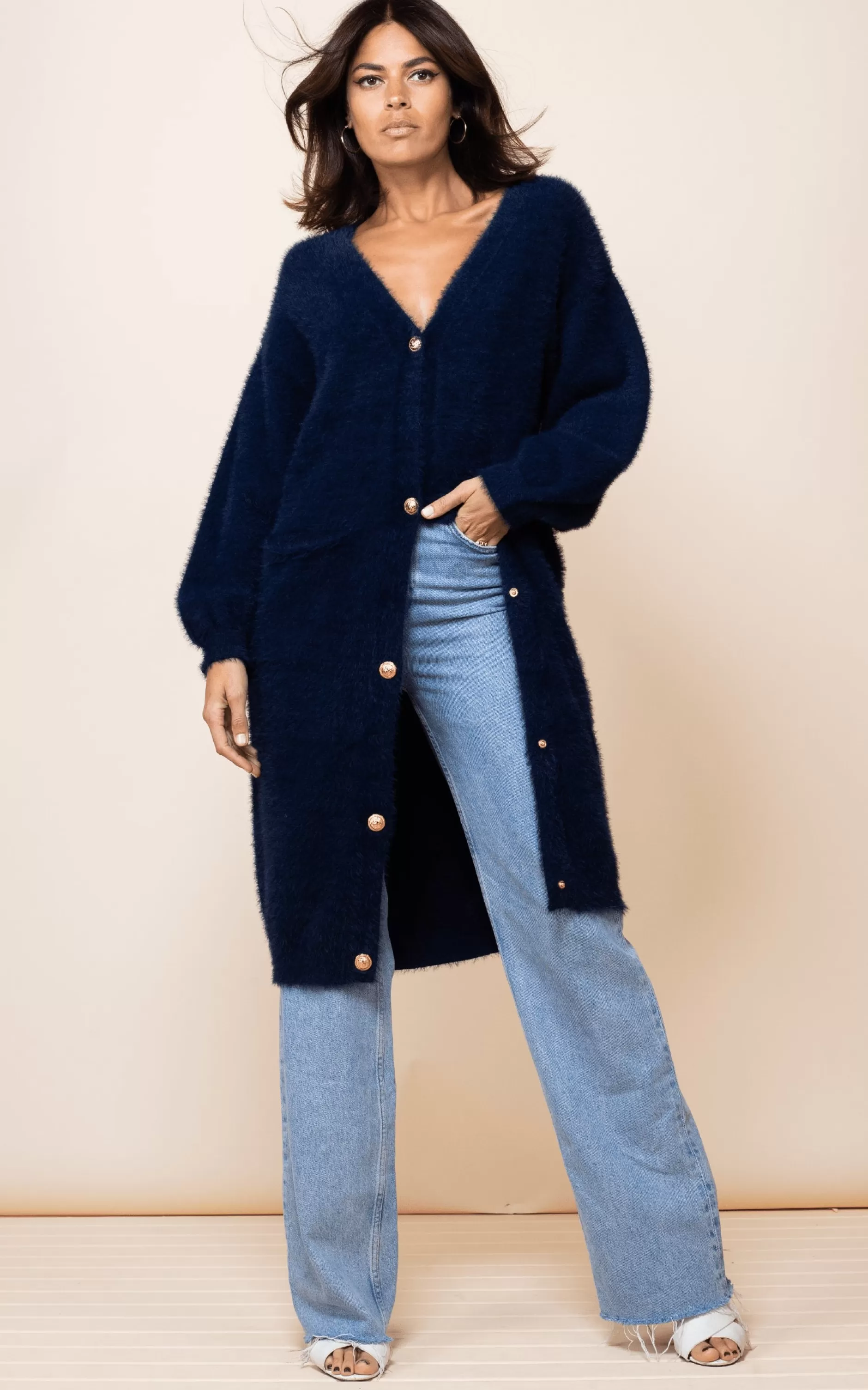 Dancing Leopard Taylor Longline Cardigan In Navy>Women Knitwear