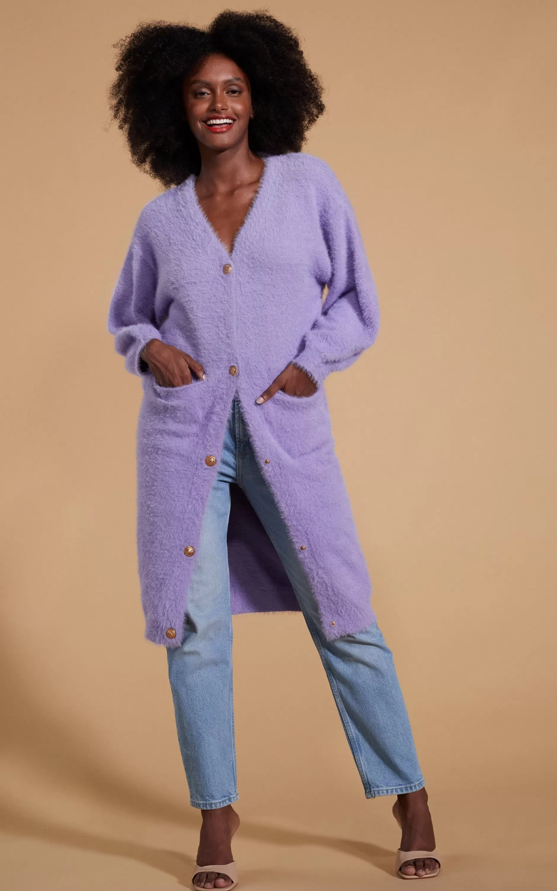 Dancing Leopard Taylor Longline Cardigan In Pastel Purple>Women Knitwear