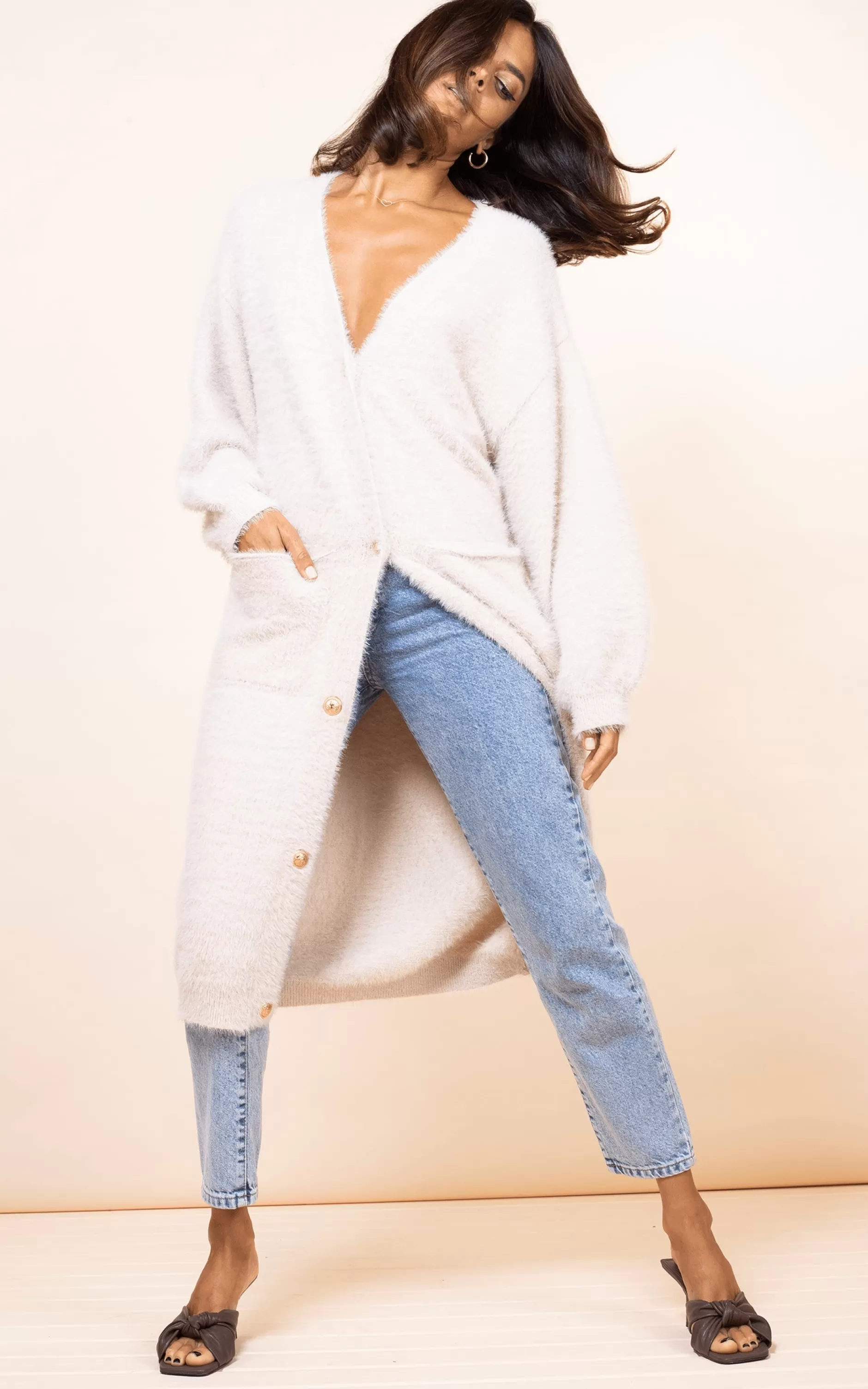 Dancing Leopard Taylor Longline Cardigan In Sand>Women Knitwear