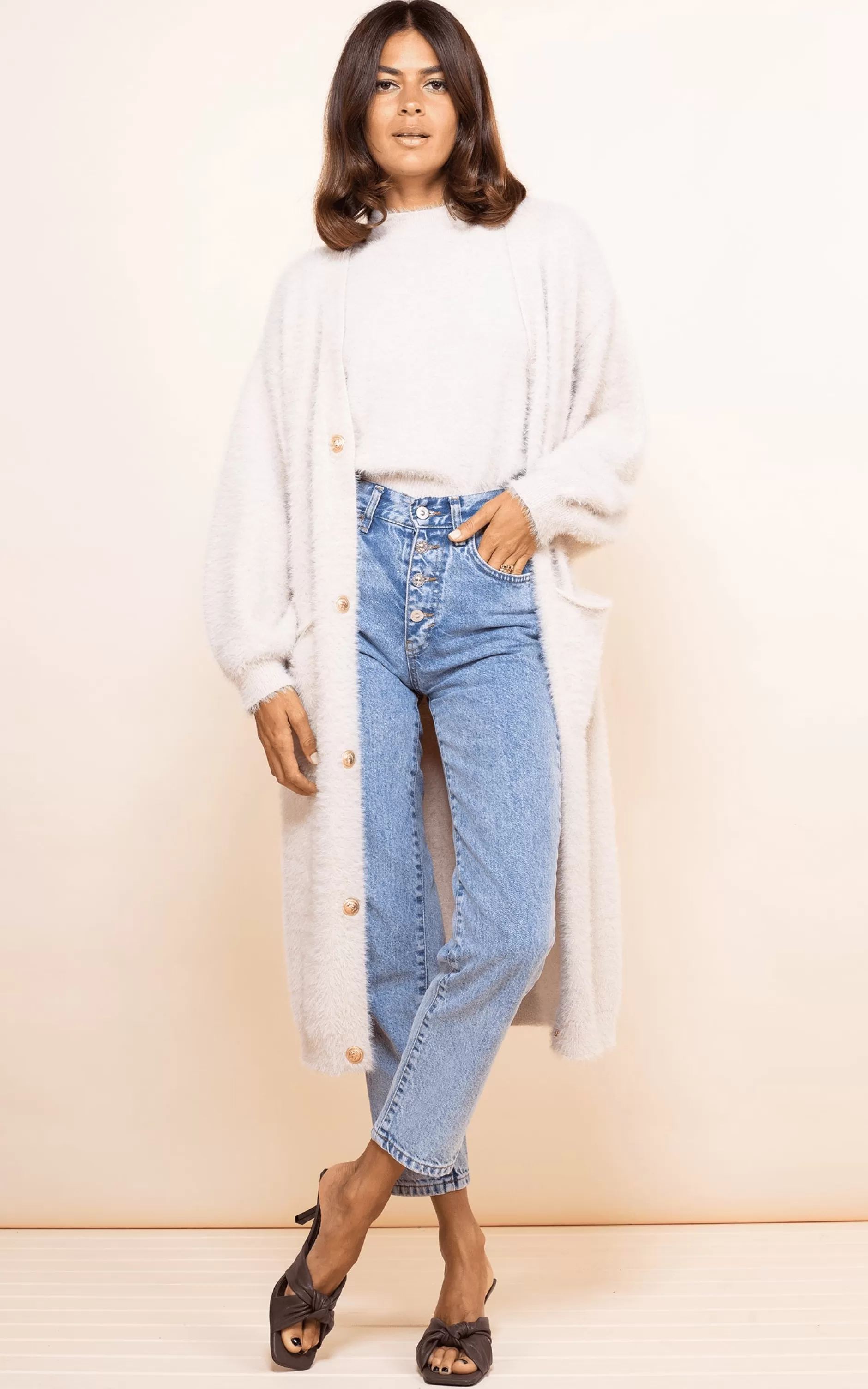 Dancing Leopard Taylor Longline Cardigan In Sand>Women Knitwear