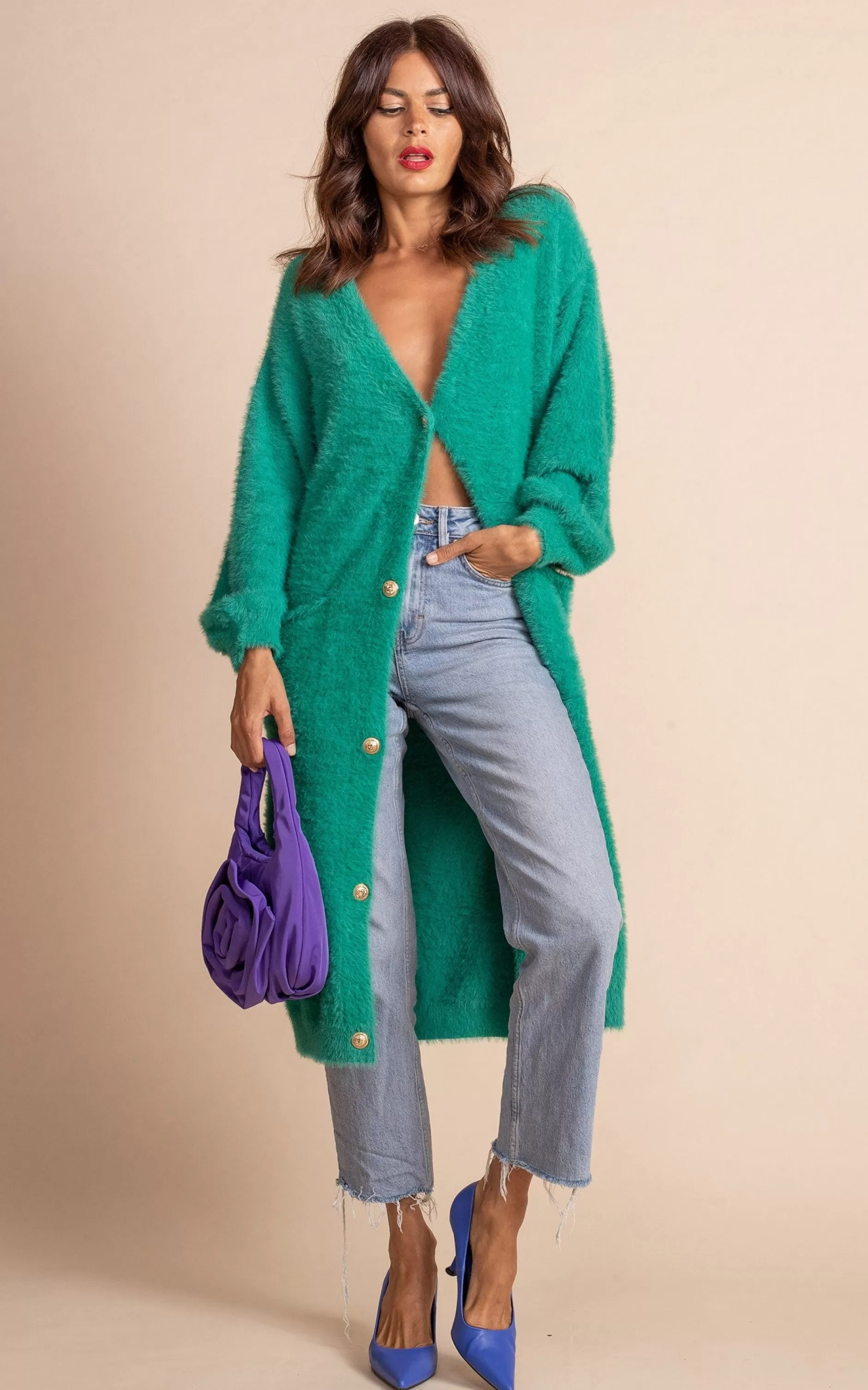 Dancing Leopard Taylor Longline Cardigan In Vivid Green>Women Knitwear