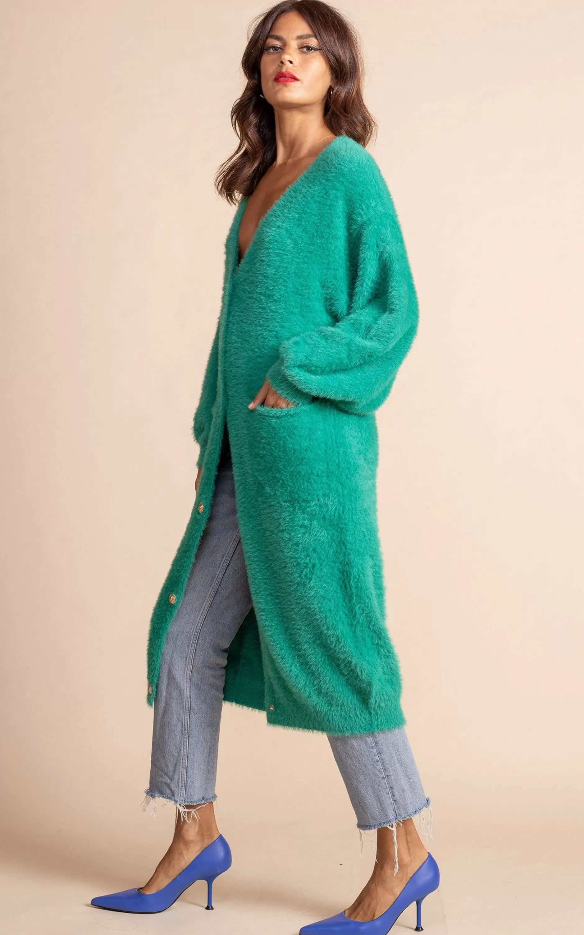 Dancing Leopard Taylor Longline Cardigan In Vivid Green>Women Knitwear