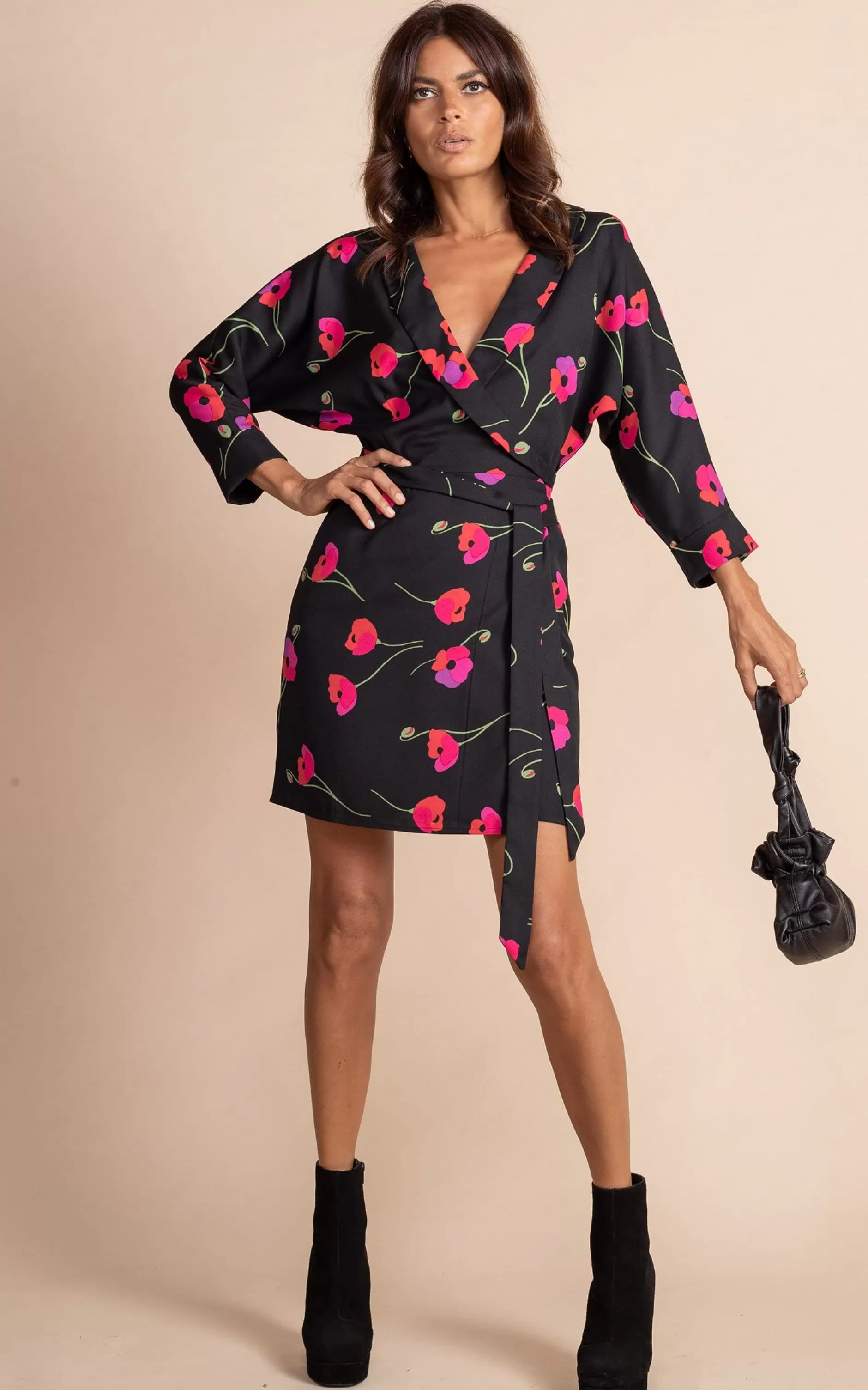 Dancing Leopard Valley Mini Dress In Poppies On Black>Women Dresses