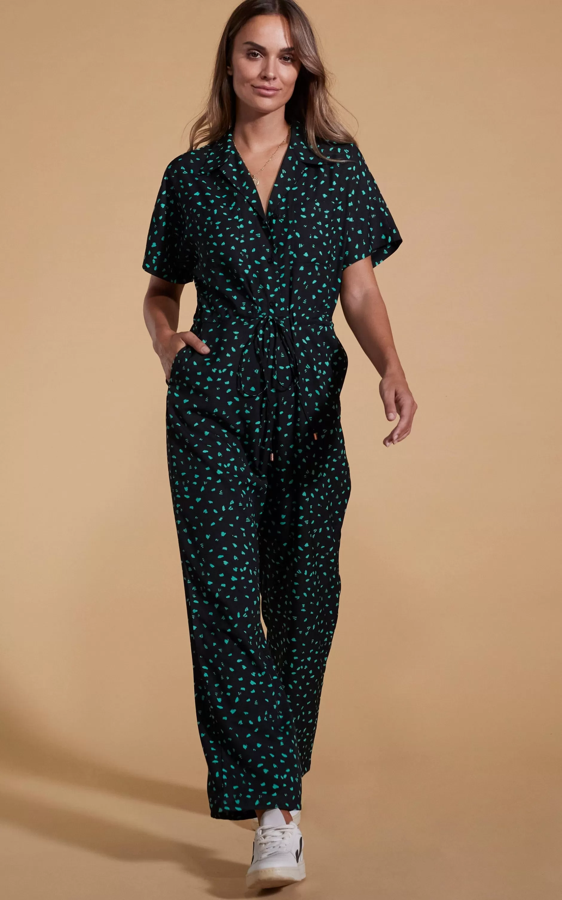 Dancing Leopard Zeta Jumpsuit In Abstract Green On Black>Women Jumpsuits