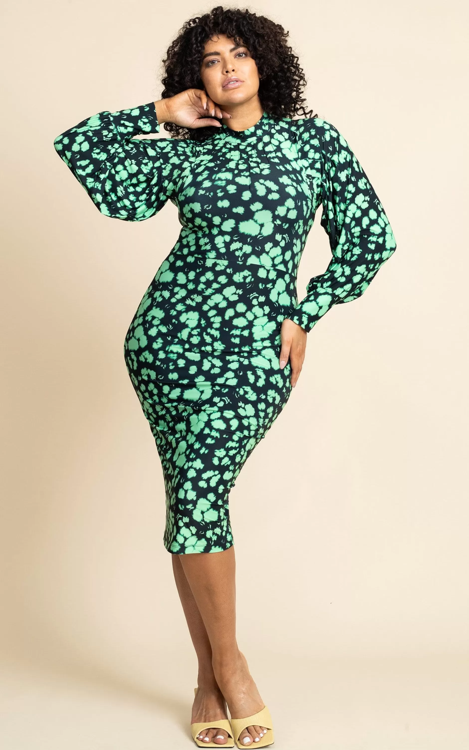 Dancing Leopard Zoe Midi Dress In Green Inky Leopard>Women Dresses